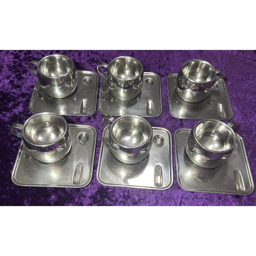 Tramontina Espresso Set Cups Plates 12pc Inox Stainless Steel Double Wall